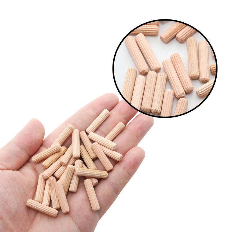 Adyoney 48Pcs 6mm x 25mm / 1/4 Inch x 1 Inch Wooden Dowel Pin Fluted Beveled Ends Wooden Pegs Support Shelves - Image 4